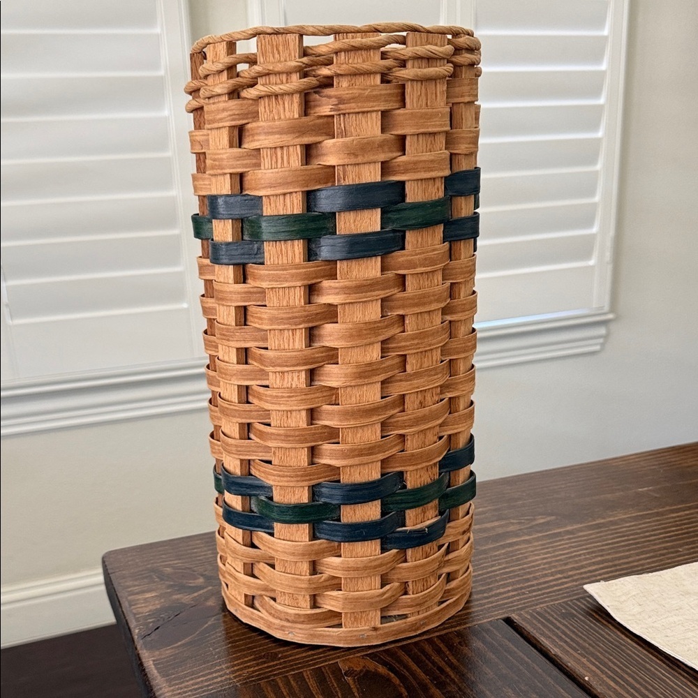 Longaberger Inspired Umbrella Basket with Brown and Green/Blue Weave - Picture 1 of 8